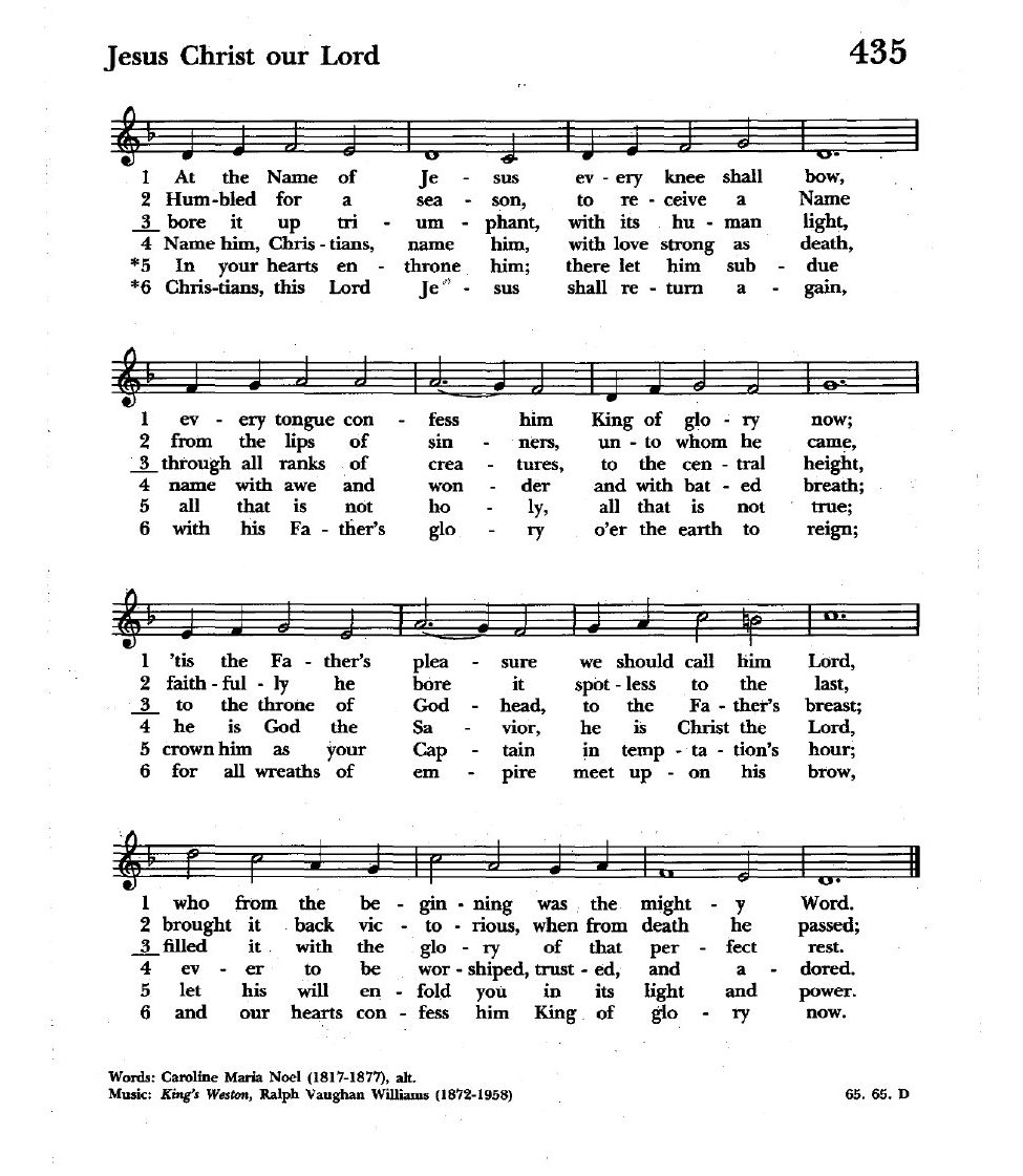 Hymn 435, At the Name of Jesus, music and verses 1 through 4