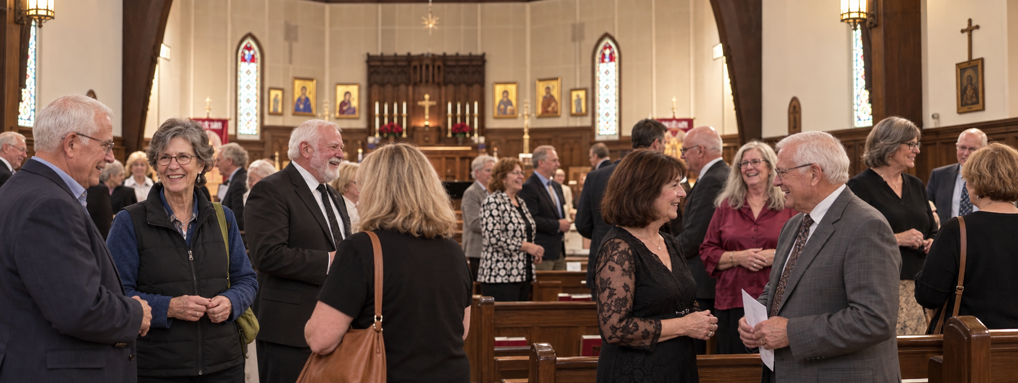 St. Peter’s parishioners sharing conversation in the church