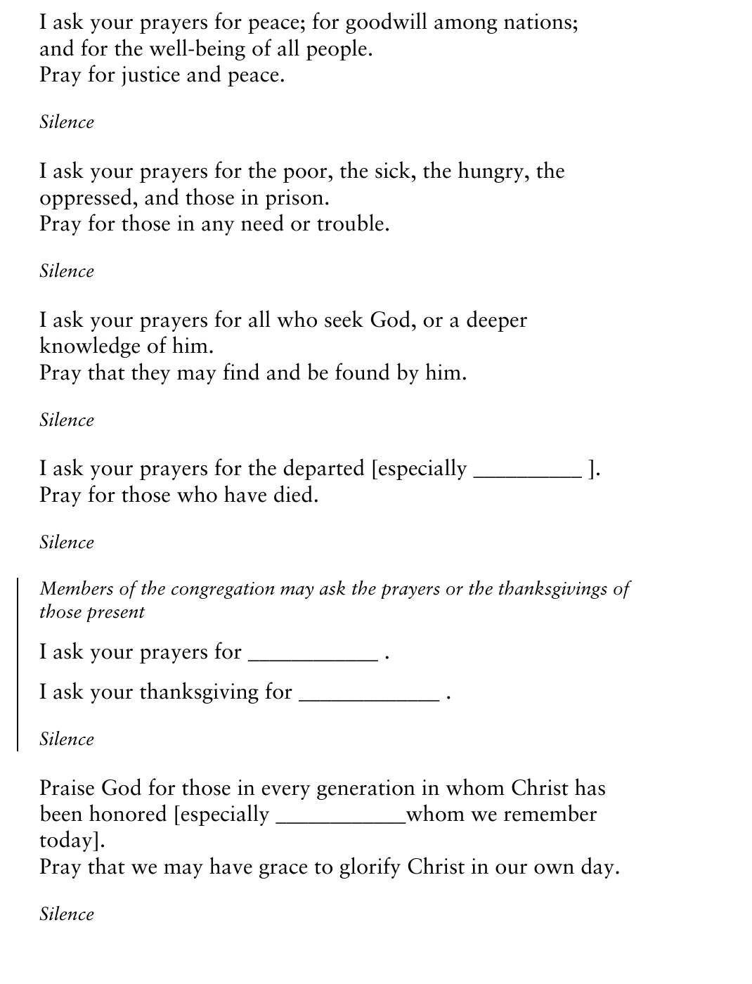 Prayers of the People Form II, BCP page 386