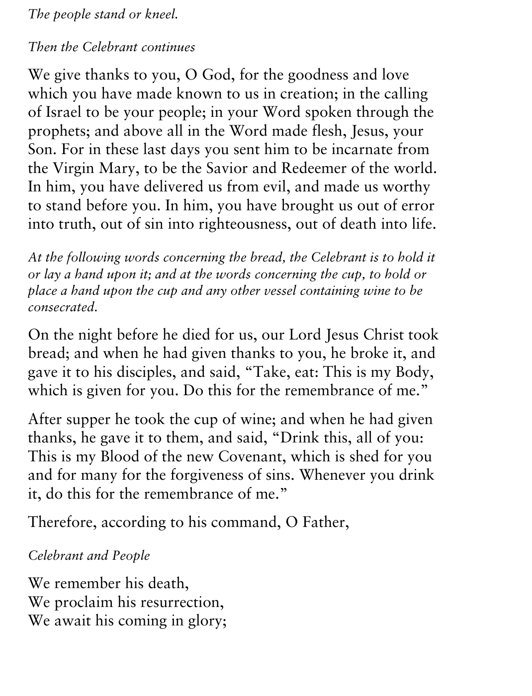 Eucharistic Prayer B, BCP page 368