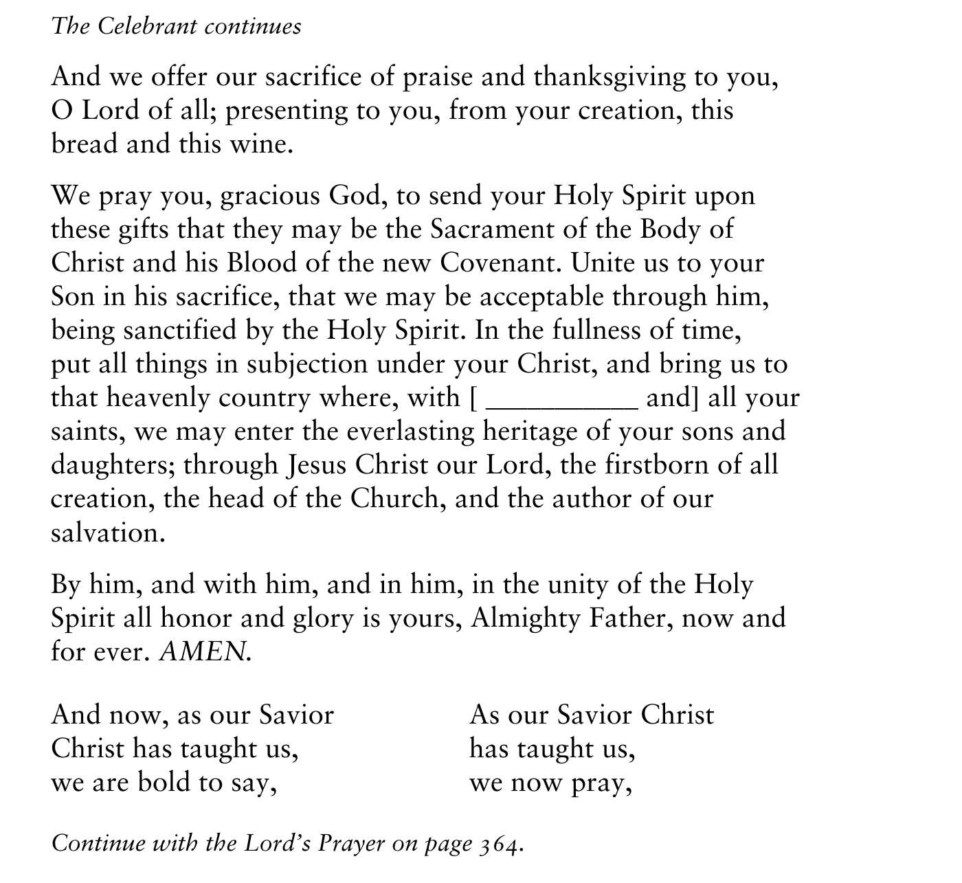Eucharistic Prayer B, BCP page 369