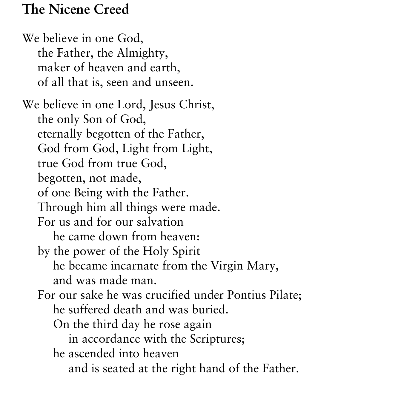 Nicene Creed, BCP page 358