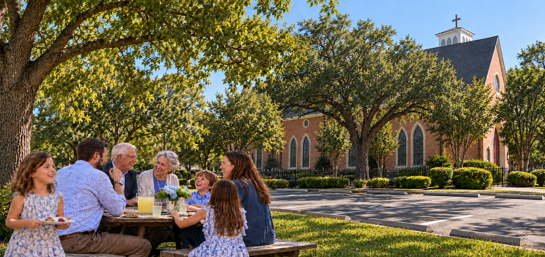 Families and older adults sharing fellowship at St. Peter's