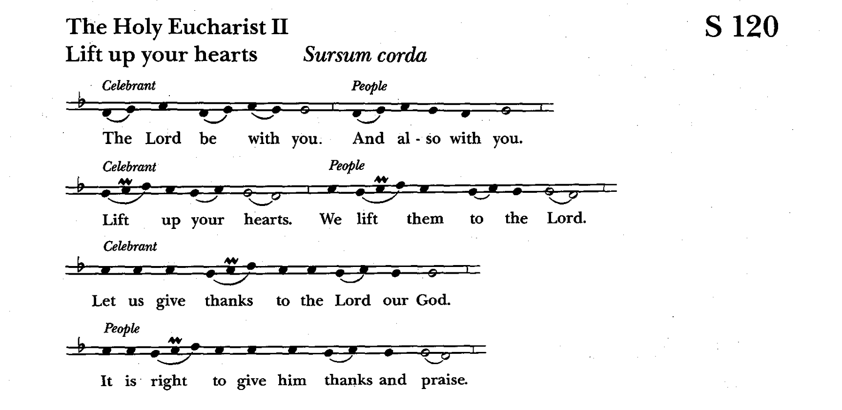 Sursum Corda S 120, with musical notation and all responses